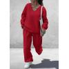imagePRETTYGARDEN Casual Winter Two Piece Sets for Women 2026 V Neck Sweatshirt Loose Wide Leg Pants Tracksuit Knit Fall OutfitsRed