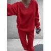 imagePRETTYGARDEN Casual Winter Two Piece Sets for Women 2026 V Neck Sweatshirt Loose Wide Leg Pants Tracksuit Knit Fall OutfitsRed