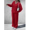 imagePRETTYGARDEN Casual Winter Two Piece Sets for Women 2026 V Neck Sweatshirt Loose Wide Leg Pants Tracksuit Knit Fall OutfitsRed