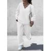 imagePRETTYGARDEN Casual Winter Two Piece Sets for Women 2026 V Neck Sweatshirt Loose Wide Leg Pants Tracksuit Knit Fall OutfitsWhite