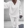 imagePRETTYGARDEN Casual Winter Two Piece Sets for Women 2026 V Neck Sweatshirt Loose Wide Leg Pants Tracksuit Knit Fall OutfitsWhite