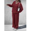 imagePRETTYGARDEN Casual Winter Two Piece Sets for Women 2026 V Neck Sweatshirt Loose Wide Leg Pants Tracksuit Knit Fall OutfitsWine Red