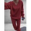 imagePRETTYGARDEN Casual Winter Two Piece Sets for Women 2026 V Neck Sweatshirt Loose Wide Leg Pants Tracksuit Knit Fall OutfitsWine Red