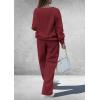 imagePRETTYGARDEN Casual Winter Two Piece Sets for Women 2026 V Neck Sweatshirt Loose Wide Leg Pants Tracksuit Knit Fall OutfitsWine Red