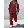 imagePRETTYGARDEN Casual Winter Two Piece Sets for Women 2026 V Neck Sweatshirt Loose Wide Leg Pants Tracksuit Knit Fall OutfitsWine Red