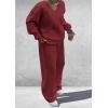 imagePRETTYGARDEN Casual Winter Two Piece Sets for Women 2026 V Neck Sweatshirt Loose Wide Leg Pants Tracksuit Knit Fall OutfitsWine Red