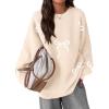 imagePRETTYGARDEN Fall Long Sleeve Pullover Sweaters for Women 2026 Trendy Crewneck Casual Cute Bow Chunky Knit Oversized SweaterApricot