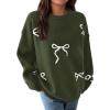 imagePRETTYGARDEN Fall Long Sleeve Pullover Sweaters for Women 2026 Trendy Crewneck Casual Cute Bow Chunky Knit Oversized SweaterArmy Green