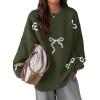 imagePRETTYGARDEN Fall Long Sleeve Pullover Sweaters for Women 2026 Trendy Crewneck Casual Cute Bow Chunky Knit Oversized SweaterArmy Green
