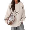 imagePRETTYGARDEN Fall Long Sleeve Pullover Sweaters for Women 2026 Trendy Crewneck Casual Cute Bow Chunky Knit Oversized SweaterBeige
