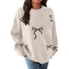 imagePRETTYGARDEN Fall Long Sleeve Pullover Sweaters for Women 2026 Trendy Crewneck Casual Cute Bow Chunky Knit Oversized SweaterBeige