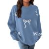 imagePRETTYGARDEN Fall Long Sleeve Pullover Sweaters for Women 2026 Trendy Crewneck Casual Cute Bow Chunky Knit Oversized SweaterBlue Grey