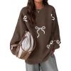 imagePRETTYGARDEN Fall Long Sleeve Pullover Sweaters for Women 2026 Trendy Crewneck Casual Cute Bow Chunky Knit Oversized SweaterBrown