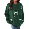 imagePRETTYGARDEN Fall Long Sleeve Pullover Sweaters for Women 2026 Trendy Crewneck Casual Cute Bow Chunky Knit Oversized SweaterDark Green