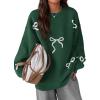 imagePRETTYGARDEN Fall Long Sleeve Pullover Sweaters for Women 2026 Trendy Crewneck Casual Cute Bow Chunky Knit Oversized SweaterDark Green