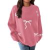 imagePRETTYGARDEN Fall Long Sleeve Pullover Sweaters for Women 2026 Trendy Crewneck Casual Cute Bow Chunky Knit Oversized SweaterDusty Pink