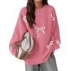 imagePRETTYGARDEN Fall Long Sleeve Pullover Sweaters for Women 2026 Trendy Crewneck Casual Cute Bow Chunky Knit Oversized SweaterDusty Pink