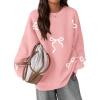 imagePRETTYGARDEN Fall Long Sleeve Pullover Sweaters for Women 2026 Trendy Crewneck Casual Cute Bow Chunky Knit Oversized SweaterLight Pink