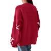 imagePRETTYGARDEN Fall Long Sleeve Pullover Sweaters for Women 2026 Trendy Crewneck Casual Cute Bow Chunky Knit Oversized SweaterRed