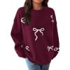 imagePRETTYGARDEN Fall Long Sleeve Pullover Sweaters for Women 2026 Trendy Crewneck Casual Cute Bow Chunky Knit Oversized SweaterWine Red