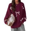 imagePRETTYGARDEN Fall Long Sleeve Pullover Sweaters for Women 2026 Trendy Crewneck Casual Cute Bow Chunky Knit Oversized SweaterWine Red