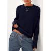 imagePRETTYGARDEN Fall Sweaters for Women 2026 Cozy Casual Crewneck Pullover Button Long Sleeve Knit Tops Winter Fashion ClothingNavy Blue