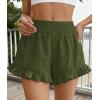imagePRETTYGARDEN Shorts for Women Summer 2026 Beach Vacation Clothes Spring Elastic Waist Embroidered Ruffle Shorts with PocketsArmy Green
