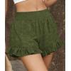 imagePRETTYGARDEN Shorts for Women Summer 2026 Beach Vacation Clothes Spring Elastic Waist Embroidered Ruffle Shorts with PocketsArmy Green