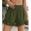 imagePRETTYGARDEN Shorts for Women Summer 2026 Beach Vacation Clothes Spring Elastic Waist Embroidered Ruffle Shorts with PocketsArmy Green