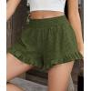 imagePRETTYGARDEN Shorts for Women Summer 2026 Beach Vacation Clothes Spring Elastic Waist Embroidered Ruffle Shorts with PocketsArmy Green