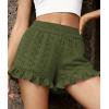imagePRETTYGARDEN Shorts for Women Summer 2026 Beach Vacation Clothes Spring Elastic Waist Embroidered Ruffle Shorts with PocketsArmy Green