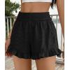 imagePRETTYGARDEN Shorts for Women Summer 2026 Beach Vacation Clothes Spring Elastic Waist Embroidered Ruffle Shorts with PocketsBlack