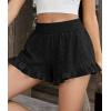 imagePRETTYGARDEN Shorts for Women Summer 2026 Beach Vacation Clothes Spring Elastic Waist Embroidered Ruffle Shorts with PocketsBlack