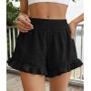 imagePRETTYGARDEN Shorts for Women Summer 2026 Beach Vacation Clothes Spring Elastic Waist Embroidered Ruffle Shorts with PocketsBlack