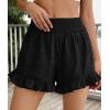 imagePRETTYGARDEN Shorts for Women Summer 2026 Beach Vacation Clothes Spring Elastic Waist Embroidered Ruffle Shorts with PocketsBlack
