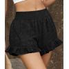 imagePRETTYGARDEN Shorts for Women Summer 2026 Beach Vacation Clothes Spring Elastic Waist Embroidered Ruffle Shorts with PocketsBlack