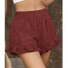 imagePRETTYGARDEN Shorts for Women Summer 2026 Beach Vacation Clothes Spring Elastic Waist Embroidered Ruffle Shorts with PocketsBrick Red