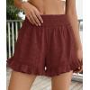 imagePRETTYGARDEN Shorts for Women Summer 2026 Beach Vacation Clothes Spring Elastic Waist Embroidered Ruffle Shorts with PocketsBrick Red