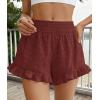 imagePRETTYGARDEN Shorts for Women Summer 2026 Beach Vacation Clothes Spring Elastic Waist Embroidered Ruffle Shorts with PocketsBrick Red
