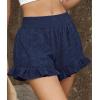 imagePRETTYGARDEN Shorts for Women Summer 2026 Beach Vacation Clothes Spring Elastic Waist Embroidered Ruffle Shorts with PocketsNavy