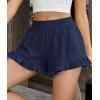 imagePRETTYGARDEN Shorts for Women Summer 2026 Beach Vacation Clothes Spring Elastic Waist Embroidered Ruffle Shorts with PocketsNavy