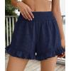 imagePRETTYGARDEN Shorts for Women Summer 2026 Beach Vacation Clothes Spring Elastic Waist Embroidered Ruffle Shorts with PocketsNavy