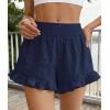 imagePRETTYGARDEN Shorts for Women Summer 2026 Beach Vacation Clothes Spring Elastic Waist Embroidered Ruffle Shorts with PocketsNavy