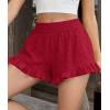 imagePRETTYGARDEN Shorts for Women Summer 2026 Beach Vacation Clothes Spring Elastic Waist Embroidered Ruffle Shorts with PocketsRed