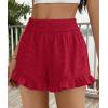 imagePRETTYGARDEN Shorts for Women Summer 2026 Beach Vacation Clothes Spring Elastic Waist Embroidered Ruffle Shorts with PocketsRed