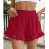imagePRETTYGARDEN Shorts for Women Summer 2026 Beach Vacation Clothes Spring Elastic Waist Embroidered Ruffle Shorts with PocketsRed