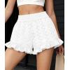 imagePRETTYGARDEN Shorts for Women Summer 2026 Beach Vacation Clothes Spring Elastic Waist Embroidered Ruffle Shorts with PocketsWhite