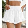 imagePRETTYGARDEN Shorts for Women Summer 2026 Beach Vacation Clothes Spring Elastic Waist Embroidered Ruffle Shorts with PocketsWhite