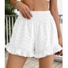 imagePRETTYGARDEN Shorts for Women Summer 2026 Beach Vacation Clothes Spring Elastic Waist Embroidered Ruffle Shorts with PocketsWhite