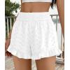 imagePRETTYGARDEN Shorts for Women Summer 2026 Beach Vacation Clothes Spring Elastic Waist Embroidered Ruffle Shorts with PocketsWhite